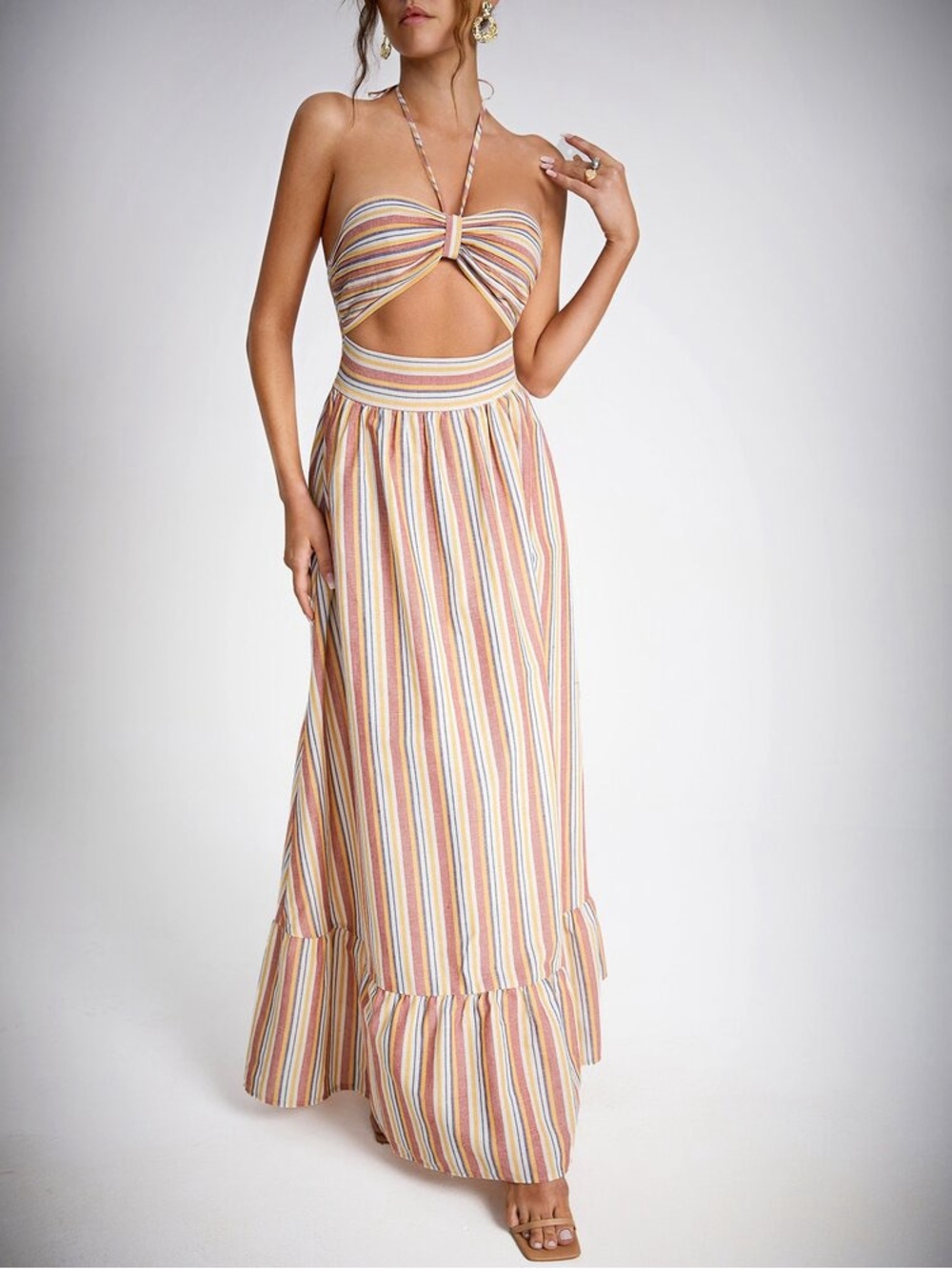 Women’s SHEIN Striped Halter Multicolor Maxi Dress Size: S